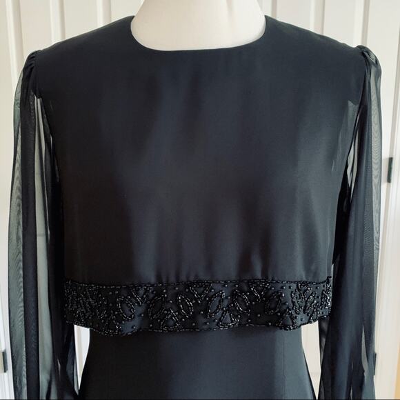 Jeffrey & Dara Dress by Linda Hutley Black Beaded Puff Sheer Sleeve Formal 10 - Picture 3 of 14